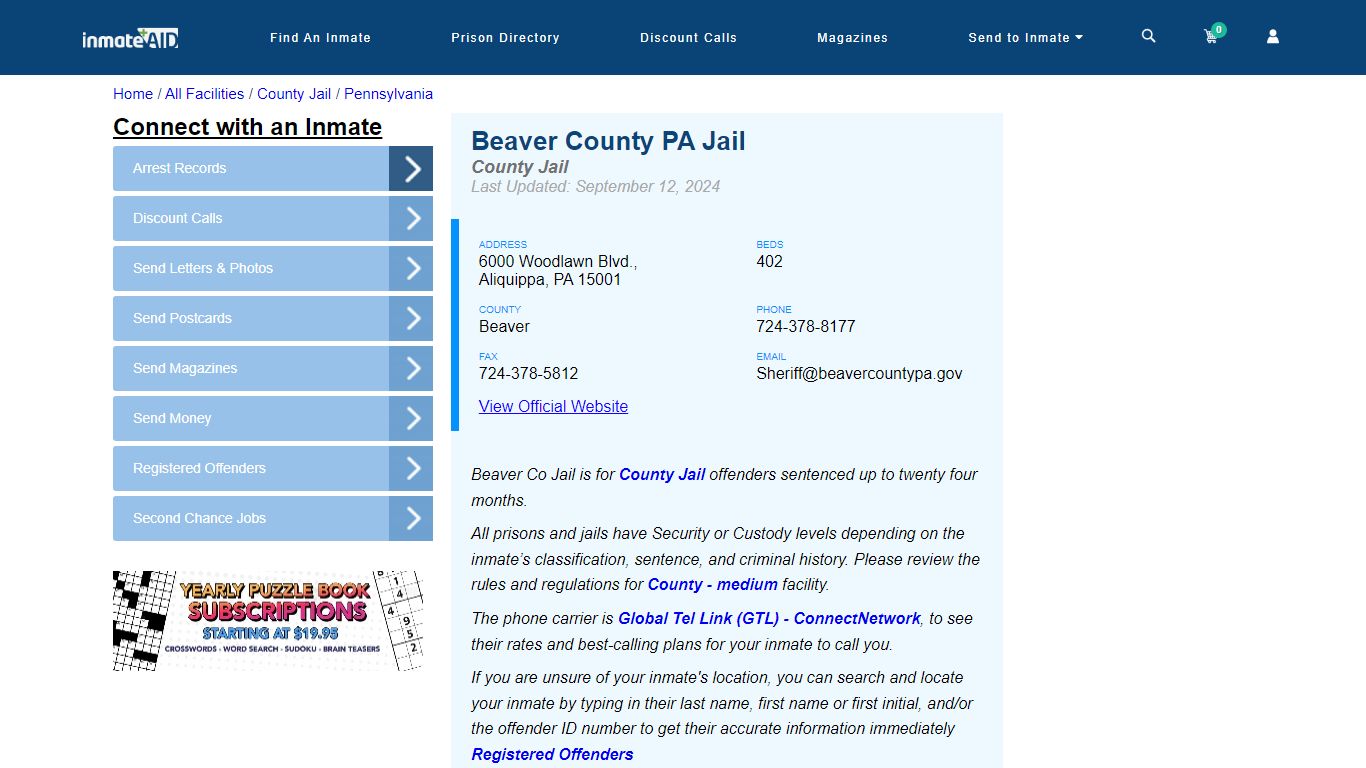 Beaver County PA Jail - Inmate Locator