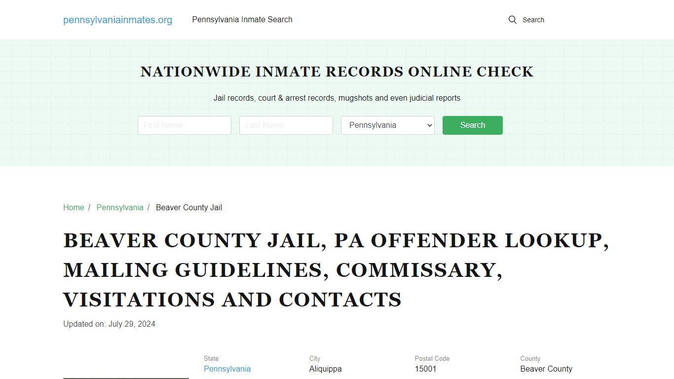 Beaver County Jail, PA: Inmate Search Options, Visitations, Contacts